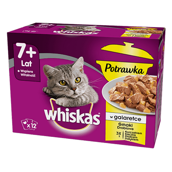 WHISKAS 7+ Potrawka Smaki Drobiowe w Galaretce 12x85 g Saszetki Karma mokra dla kota 7+