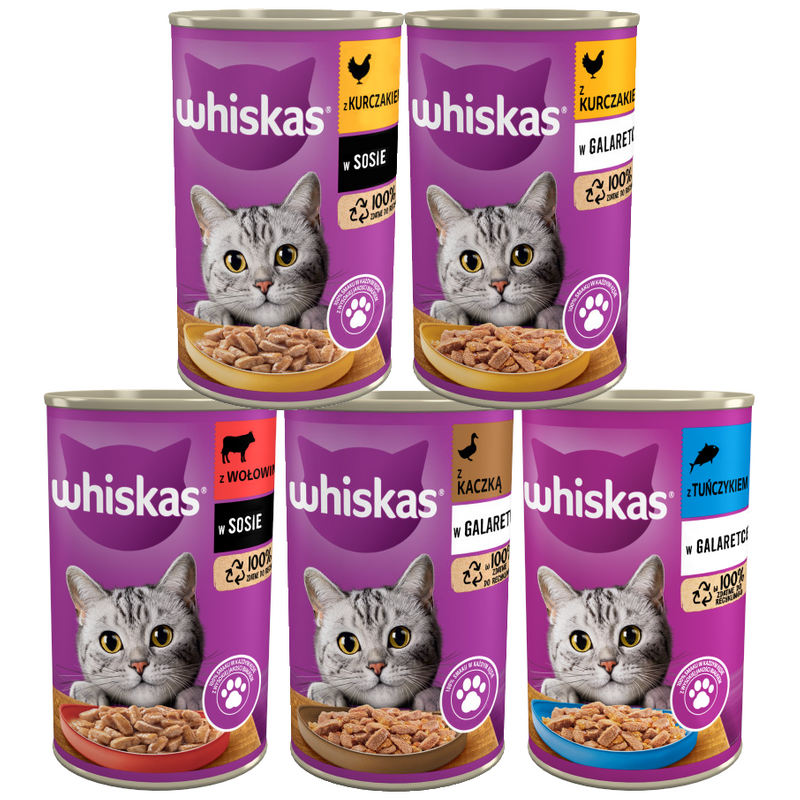 WHISKAS Adult 5 Smaków 24x400g Kurczak Wołowina Tuńczyk Kaczka Karma Mokra Dla Dorosłych Kotów