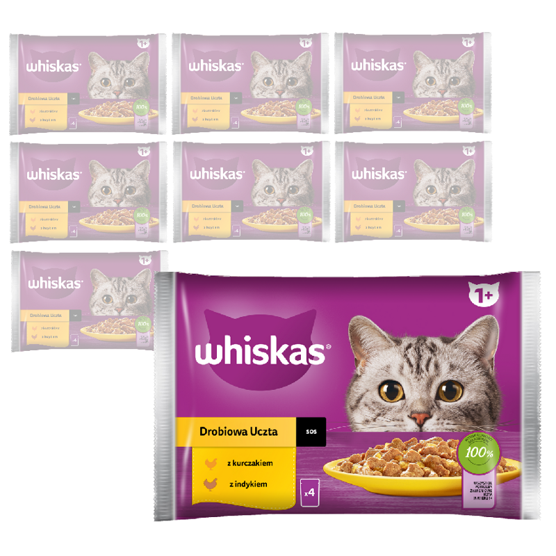 WHISKAS Adult Drobiowa Uczta 32x85g Mokra Karma Dla Kota w Sosie Kawałki z Kurczakiem i Indykiem