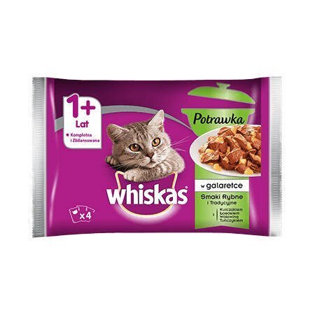 WHISKAS Potrawka Smaki Rybne i Tradycyjne w Galaretce 4x 85 g - mokra karma dla kotów