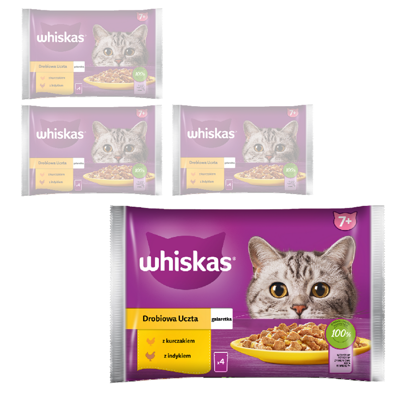 WHISKAS Senior Drobiowa Uczta 16x85g Mokra Karma Dla Starszego Kota w Galaretce Kawałki z Kurczakiem i Indykiem