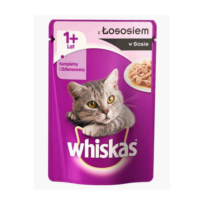 Whiskas Adult 100g Łosoś, Saszetka mokra karma w sosie dla dorosłych kotów