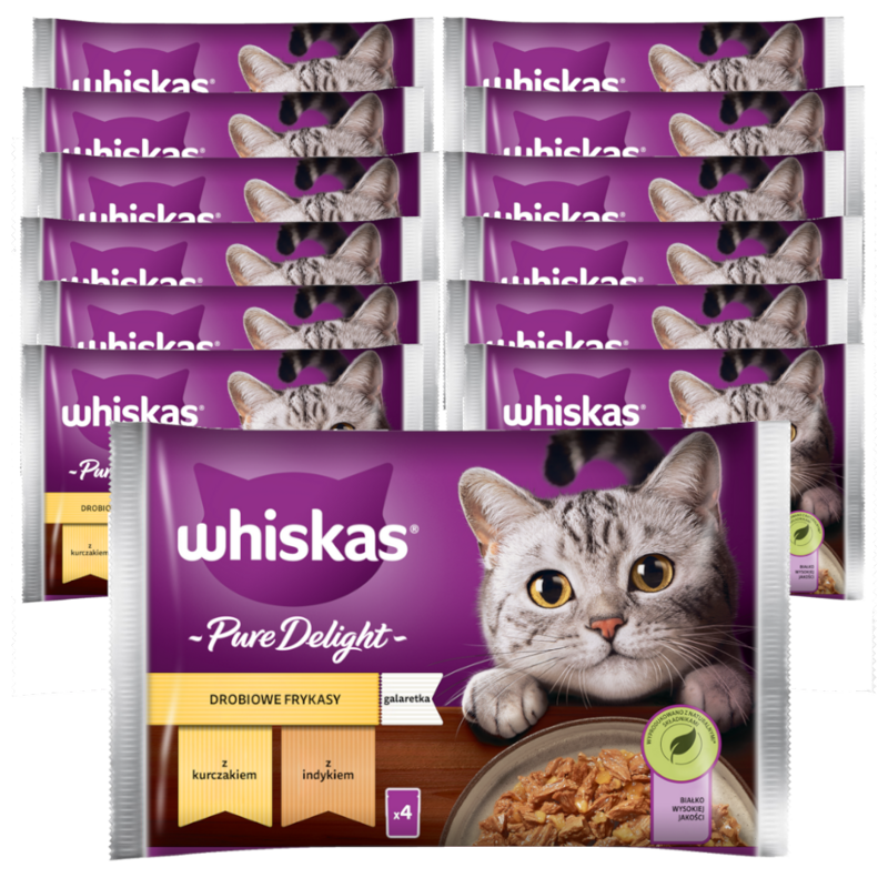 Whiskas Adult 13x340g Drobiowe Frykasy Mokra Karma Dla Dorosłego Kota W Galaretce Kawałki Z Kurczakiem I Z Indykiem