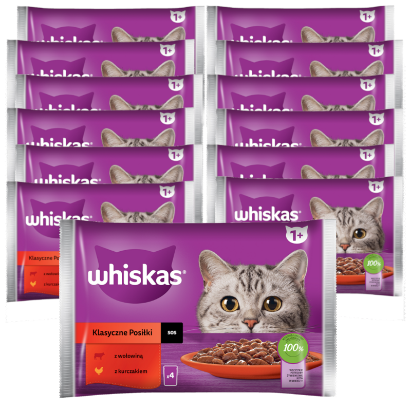 Whiskas Adult 13x340g Klasyczne Posiłki Mokra Karma Dla Dorosłych Kotów 2 Smaki W Sosie