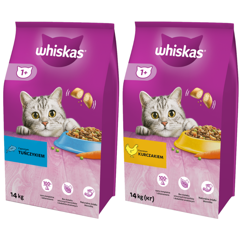 Whiskas Adult 14kg Kurczak, Whiskas Adult 14kg Tuńczyk - Sucha Karma Dla Kota 2x14kg