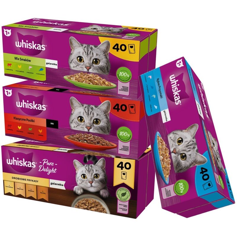 Whiskas Adult 160x85g Mix Smaków Klasyczne Posiłki Drobiowe Frykasy Rybne Przysmaki Mokra Karma Dla Dorosłych Kotów