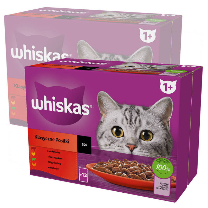 Whiskas Adult 24x85g Klasyczne Posiłki Mokra Karma Pełnoporcjowa Dla Dorosłych Kotów W Sosie