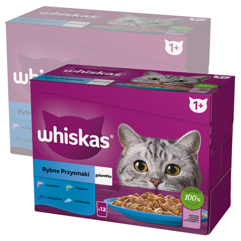 Whiskas Adult 24x85g Rybne Przysmaki Mokra Karma Dla Dorosłych Kotów 4 Smaki W Galaretce