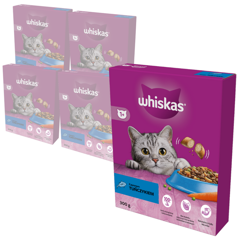 Whiskas Adult 5x300g Sucha Karma Pełnoporcjowa Dla Dorosłych Kotów Z Tuńczykiem