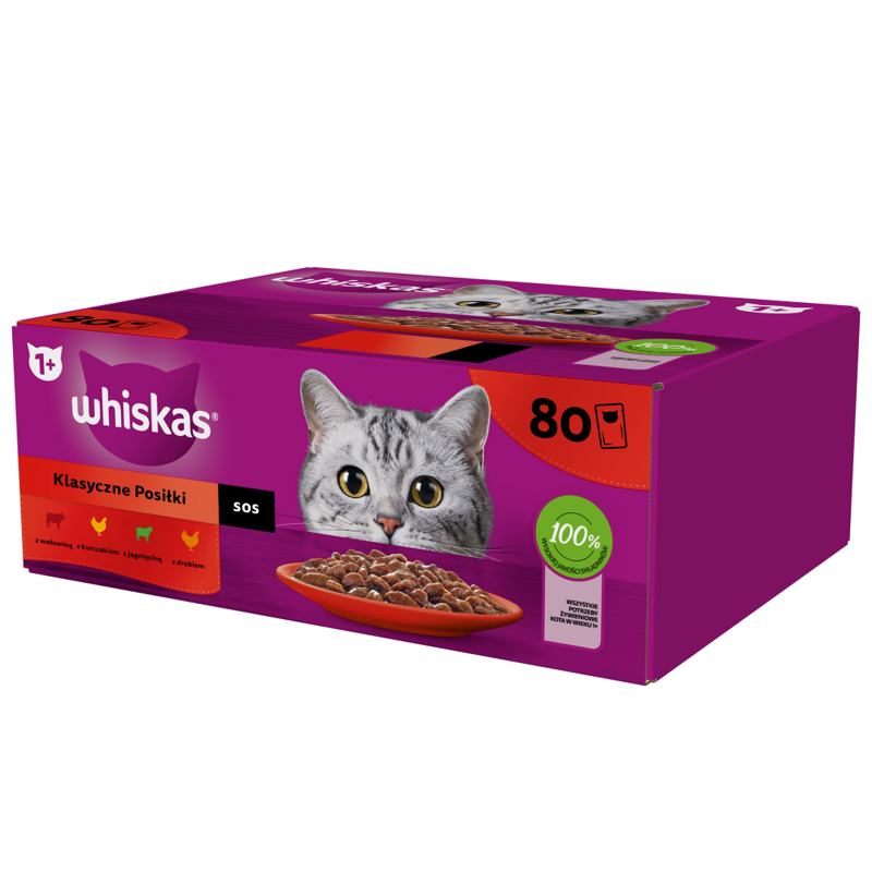 Whiskas Adult 80x85g Klasyczne Posiłki W Sosie Mokra Karma Dla Dorosłych Kotów 4 Smaki