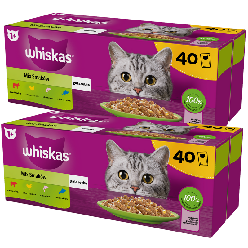 Whiskas Adult 80x85g Mix Smaków Mokra Karma Dla Dorosłych Kotów 4 Smaki W Galaretce