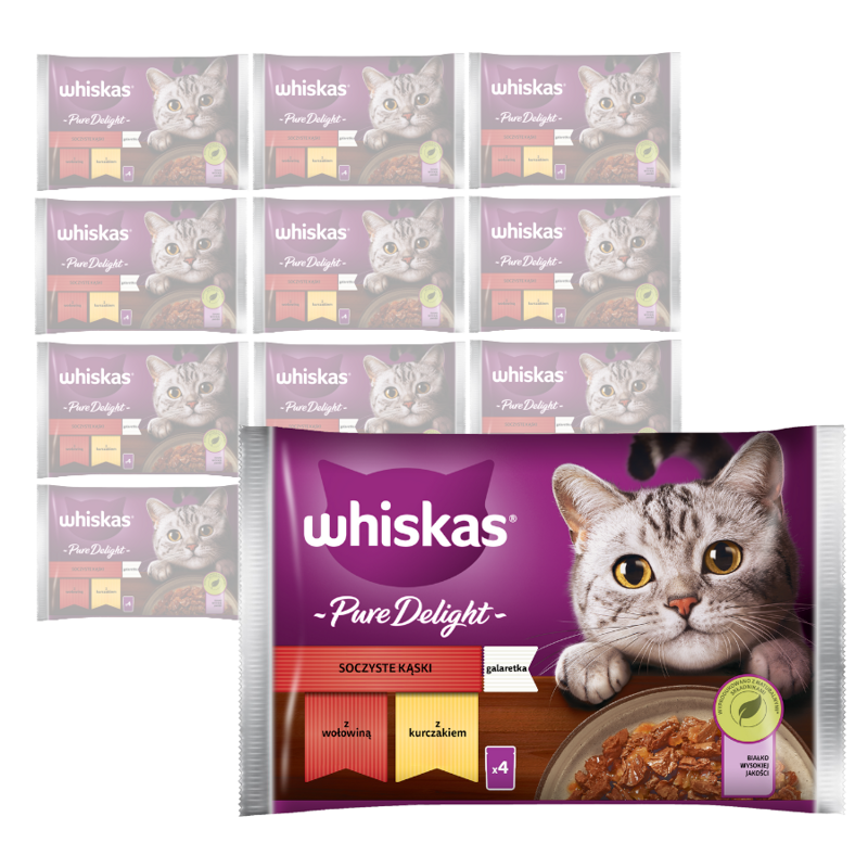 Whiskas Adult Soczyste Kąski W Galaretce 52x85g Mokra Karma Dla Dorosłego Kota Z Wołowiną I Kurczakiem