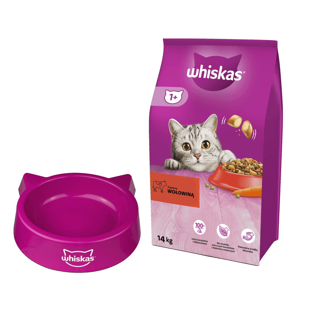 Whiskas Adult Sucha Karma Dla Kota Z Wołowiną I Warzywami 14kg + Miska Gratis