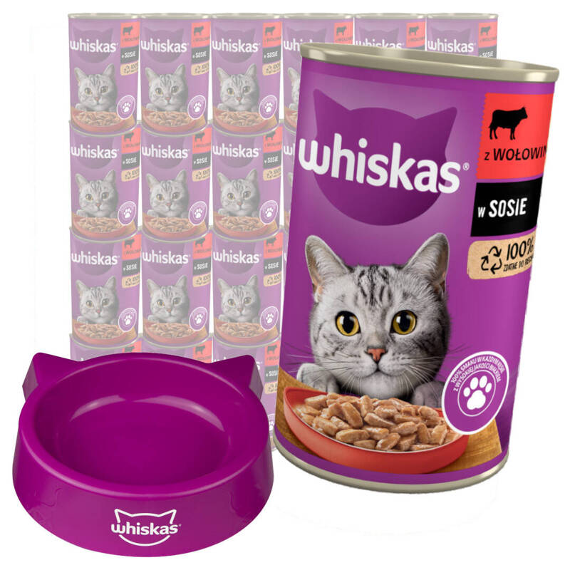 Whiskas Adult Wołowina W Sosie 24x400g Mokra Karma Pełnoporcjowa Dla Kota + Miska Gratis