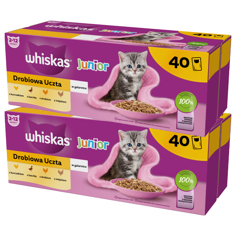 Whiskas Junior 80x85g Drobiowa Uczta Mokra Karma Pełnoporcjowa Dla Kociąt W Galaretce