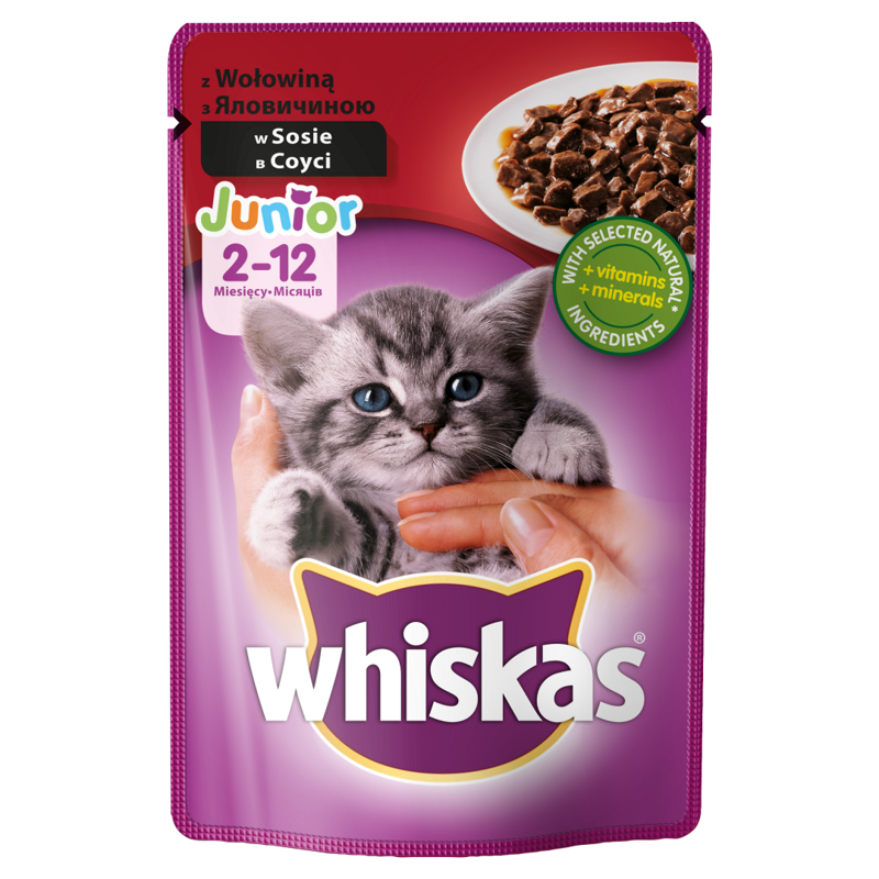 Whiskas Junior Saszetka 100g - Mokra Karma Dla Kotów Z Wołowiną W Sosie