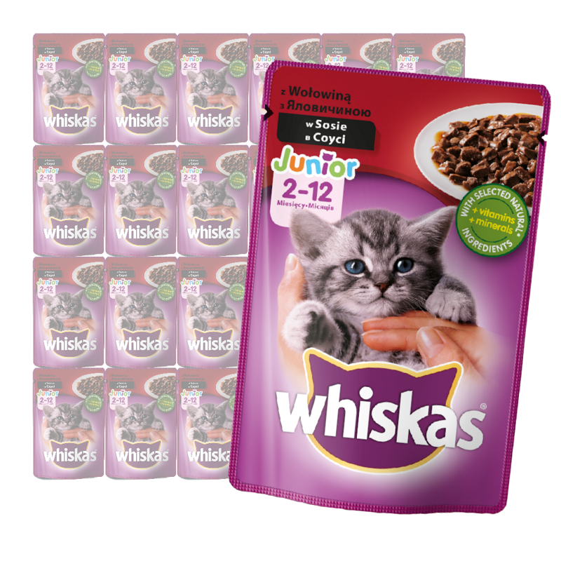 Whiskas Junior Saszetka 24 Szt. Mokra Karma Dla Kotów Z Wołowiną W Sosie