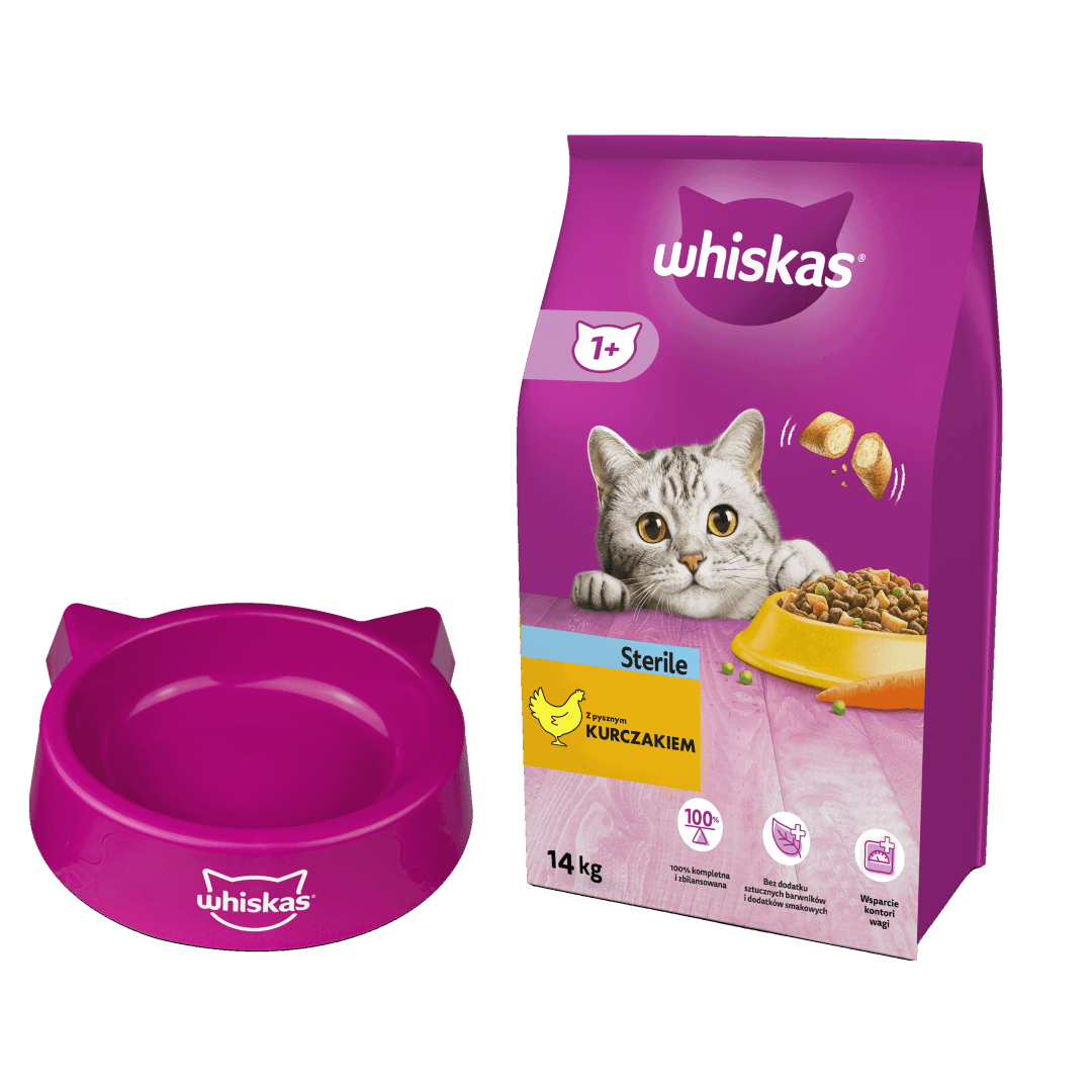 Whiskas Sterile Sucha Karma Dla Kotów Po Sterylizacji Z Kurczakiem 14kg + Miska Gratis