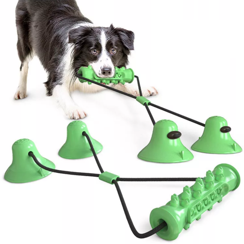 Zabawka Gryzak Dentystyczny dla Psa na Sznurku z Dwiema Przyssawkami Zielona