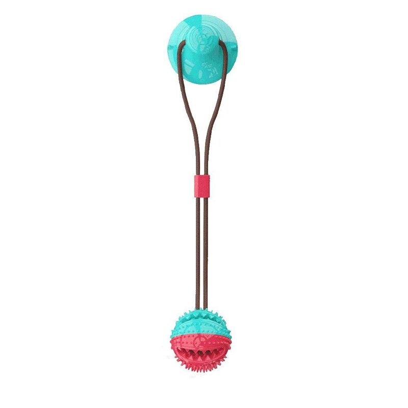 Zabawka gryzak dla psa SNACK BALL, piłka z dozownikiem na przyssawce kolor TURKUSOWO-CZERWONY