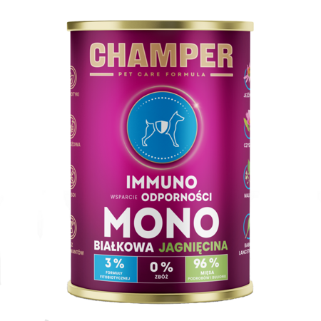 Champer Immuno Monobiałkowa 400g Mokra Karma Dla Psa Z Jagnięciną Wsparcie Odporności