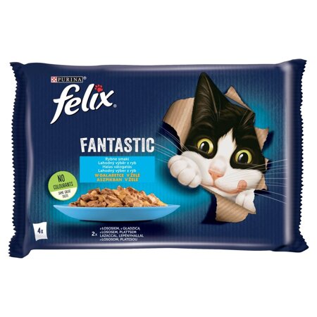 Felix Fantastic Karma Dla Kotów Rybne Smaki W Galaretce 340g (4x85g) Łosoś I Gładzica