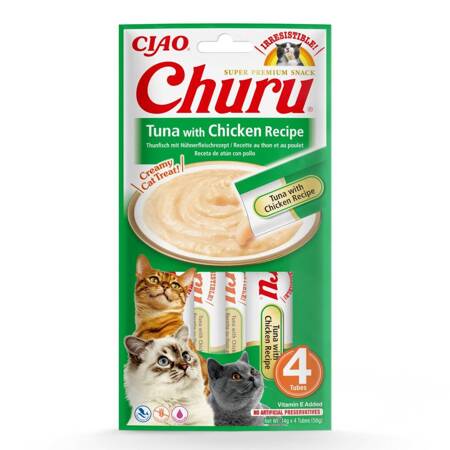 Inaba Cat Churu Tuna With Chicken 4x14g (56g) Kremowy Przysmak Dla Kota Pasta Z Tuńczykiem I Kurczakiem