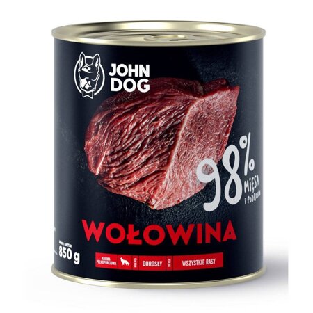 John Dog Premium ADULT WOŁOWINA 850g - mokra karma dla psa, 98% mięsa