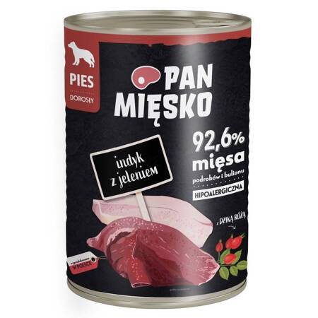 Pan Mięsko Indyk z Jeleniem 400g Mokra Karma Dla Psów Dorosłych