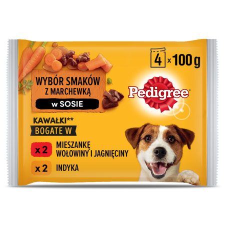 Pedigree Adult Saszetka 4x100g Wybór Smaków Mokra Karma Dla Psa Wołowina Jagnięcina Indyk