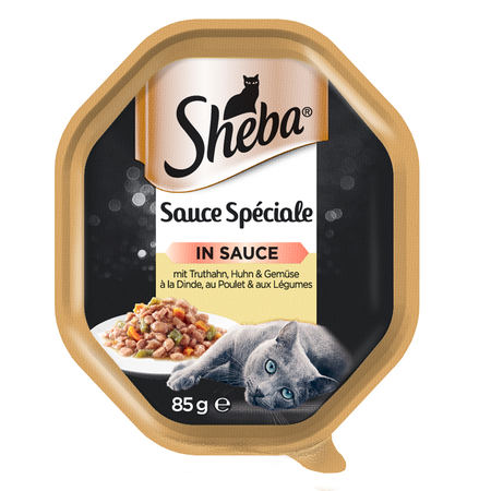 SHEBA Sauce Speciale 85g z Indykiem, Kurczakiem i Warzywami - mokra karma dla kotów w sosie