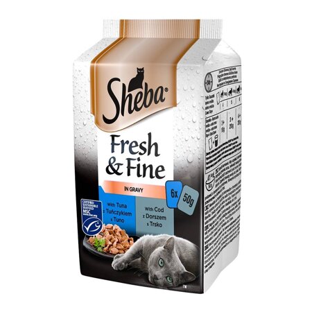 SHEBA saszetka 6x50g Fresh & Fine - mokra karma dla kotów w sosie (z tuńczykiem, z dorszem)