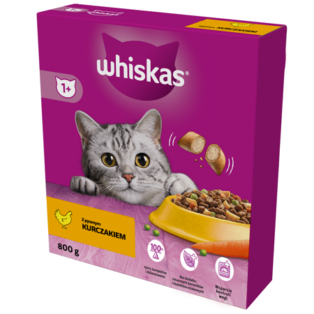 Whiskas Adult 800g Sucha Karma Pełnoporcjowa Dla Dorosłych Kotów Z Kurczakiem