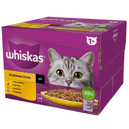 Whiskas Adult Drobiowa Uczta Saszetki 24x85g Mokra Karma Dla Dorosłych Kotów w Sosie