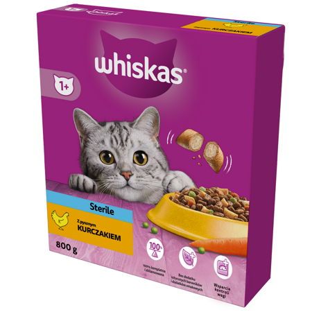 Whiskas Sterile 800g Sucha Karma Dla Dorosłych Kotów Po Zabiegu Kastracji Z Kurczakiem